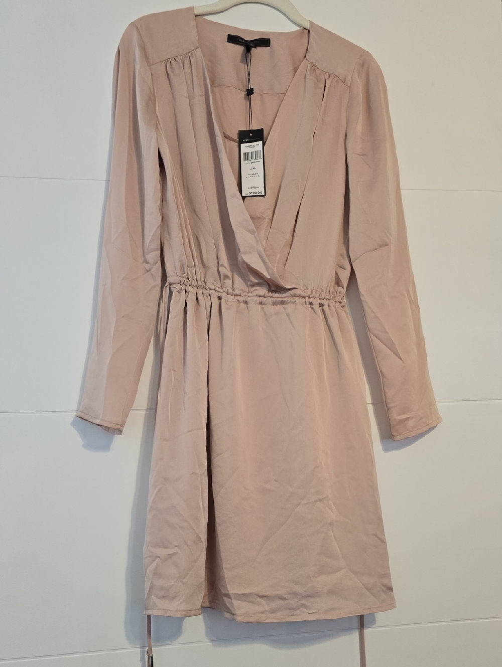 BCBGMaxAzria Long Sleeve Wrap Dress in Blush